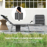 Outsunny Foldable Sun Lounger Set of 2, Beach Chaise Lounge with Reading Hole, Arm Slots, 5-Position Adjustable Backrest, Side Pocket, Pillow for Garden, Beach, Pool, Dark Grey