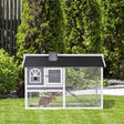 PawHut Wooden Rabbit Hutch and Run with Sliding Tray, Ramp, Water-resistant Roof, for 2-4 Rabbits, Grey