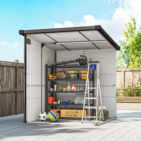 Outsunny 6 x 6ft Outdoor Storage Shed, Plastic Garden Shed with Windows and Air Vents, Outdoor Resin Tool Shed with Latch Doors for Garden, Deck, Dark Grey