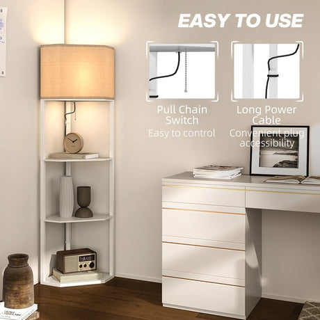 HOMCOM Three-Shelf Corner Floor Lamp - White