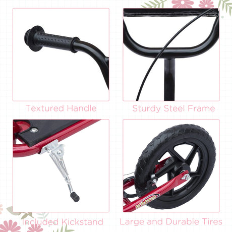 HOMCOM Kids Scooter Kick Scooter, with 12" EVA Tyres, Rear Brake, Big Wheels Scooter for 5-12 Years , Red
