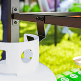 Outsunny Outdoor Grill Dining Cart 2-Shelf Movable Pizza Oven Table Stand with Stainless Steel Top, Portable BBQ Trolley Food Prep Outdoor Kitchen Barbecue Station with Hooks Wheels, Charcoal Grey