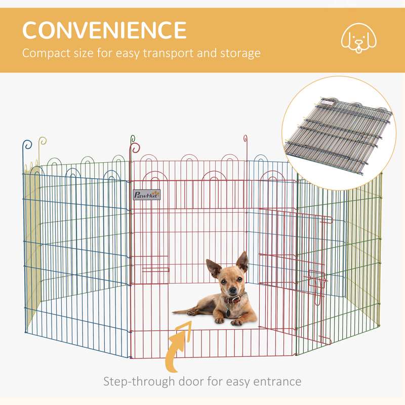 PawHut Pet Playpen Crate, with Eight Panels, Door, for Indoors and Outdoors, 60H x Φ156cm