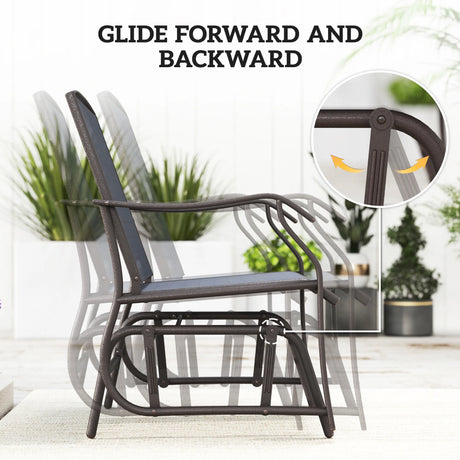 Outsunny Glider Rocking Chair & Table Set 2 Single Seaters Rocker Garden Swing Chair Patio Furniture Bistro Set Grey