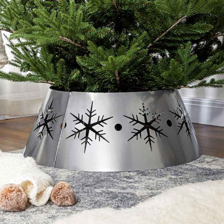 HOMCOM Christmas Tree Collar, 66cm Christmas Tree Base Cover with Hollow Snowflake Patterns, Xmas Decoration for Party, Holiday, Home, Silver