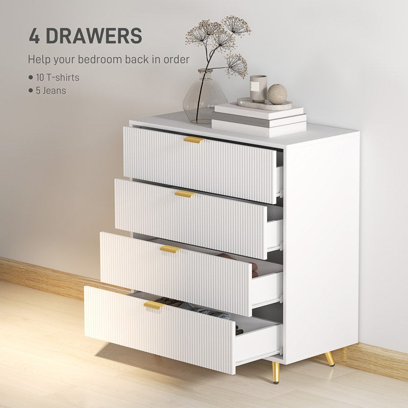 HOMCOM Elegant Four-Drawer Bedside Table - White