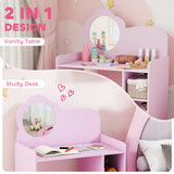 AIYAPLAY Kids Dressing Table with Mirror, Stool, Kids Vanity Table with Shelves, for Ages 3-8 Years, Purple