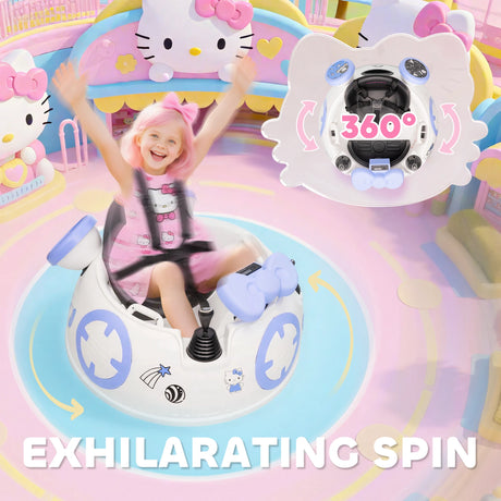 AIYAPLAY Hello Kitty Kids Ride on Bumper Car with Remote Control, Two Joysticks, Music, Lights, Safety Belt, White