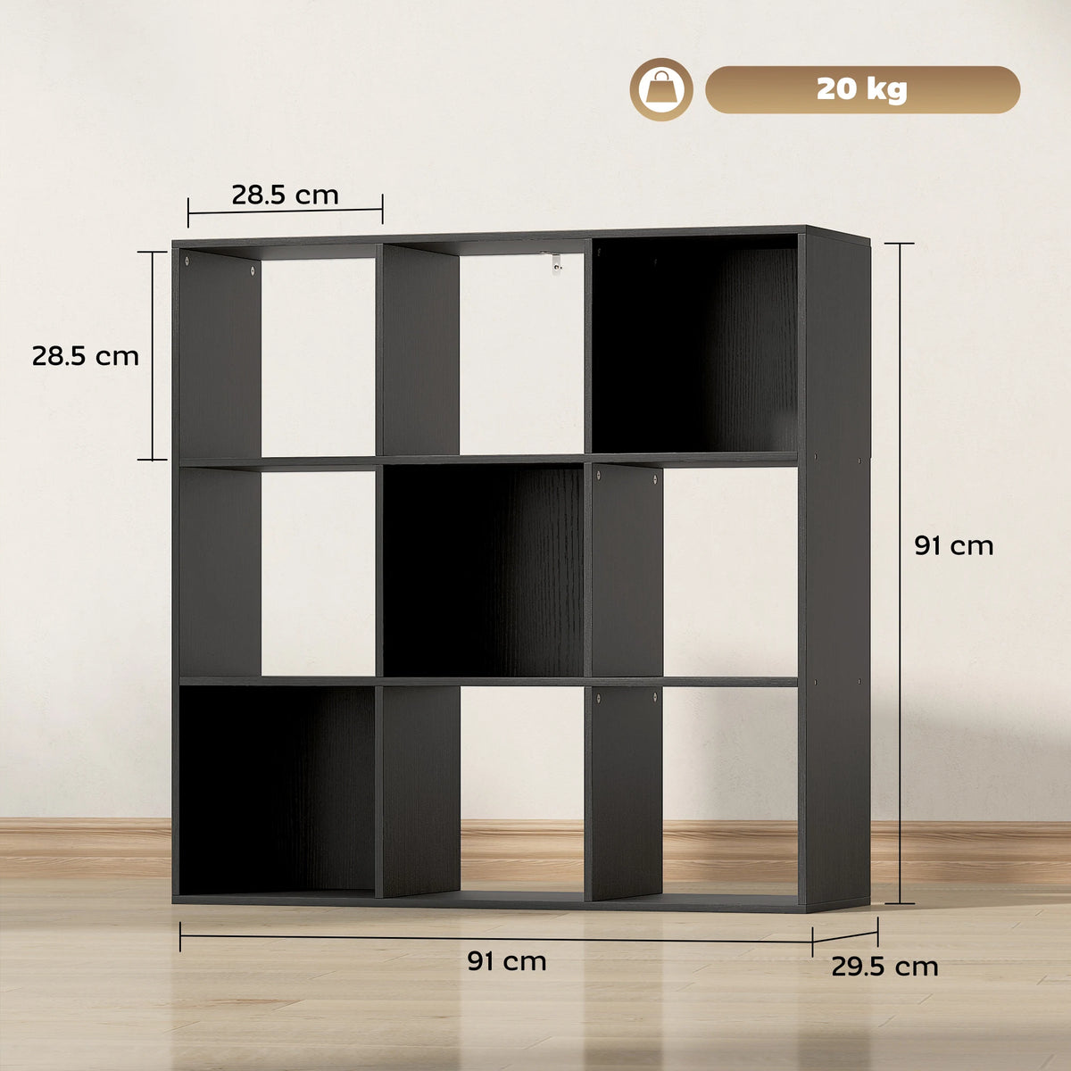 HOMCOM Nine-Cube Storage Shelf - Black