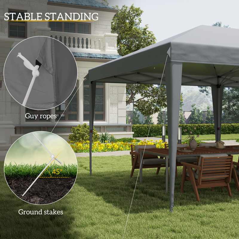 Outsunny 3 x 6 m Pop Up Gazebo, Foldable Canopy Tent, Height Adjustable Wedding Awning Canopy w/ Carrying Bag, Grey