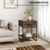 HOMCOM Modern Bedside Table - Rustic Brown