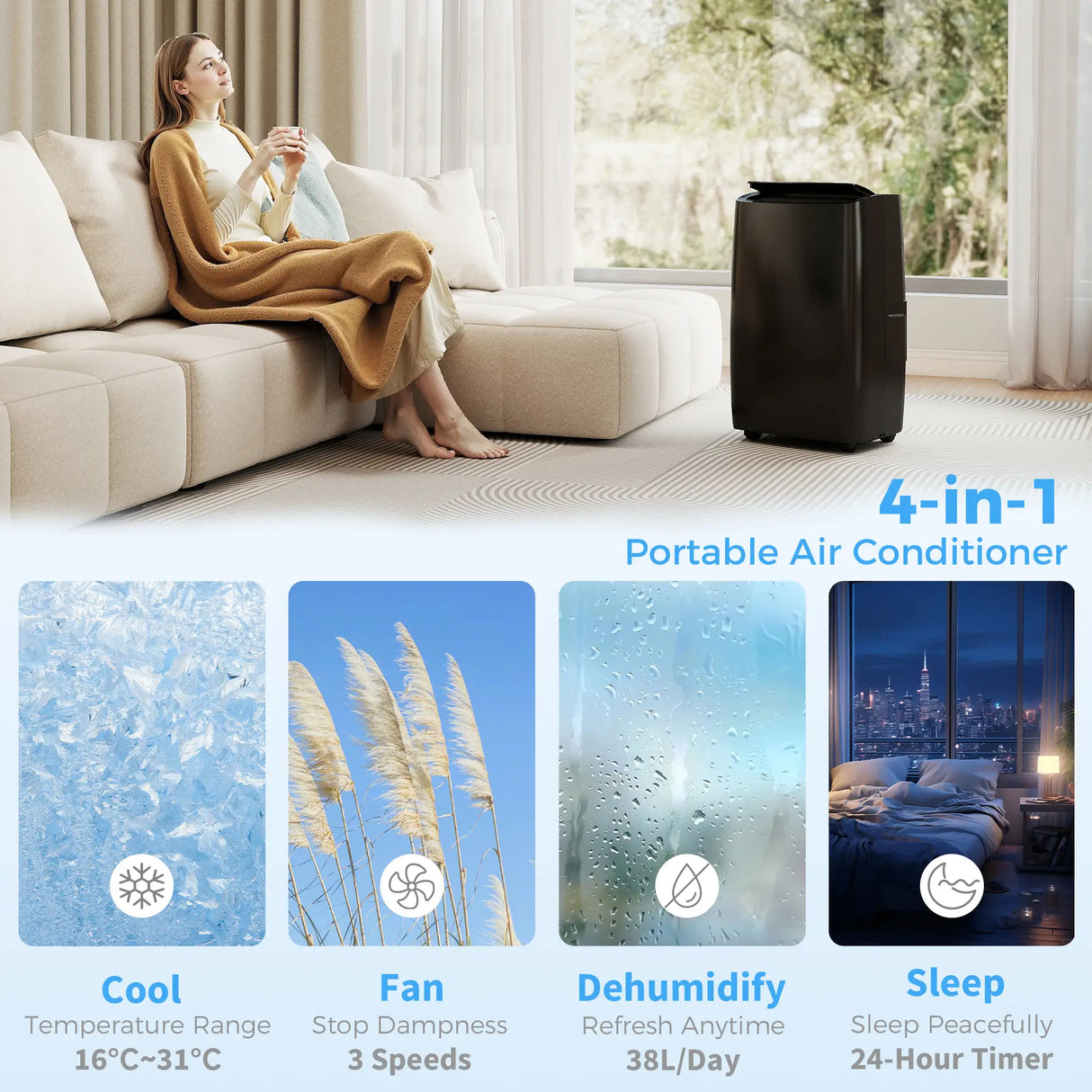 HOMCOM Portable Air Conditioner 12000 BTU, 4-in-1 Air Conditioning Unit, Dehumidifier, Cooling, Fan, Sleep Mode with 2 Speeds