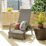 Outsunny Reclining Rattan Lounger, with Extending Footrest - Grey