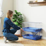 PawHut Double Tier Small Animal Cage Rabbit Chinchillas Cage w/ Ramp Food Dish Water Bottle Deep Trays Pet Home 72 x 44 x 67 cm