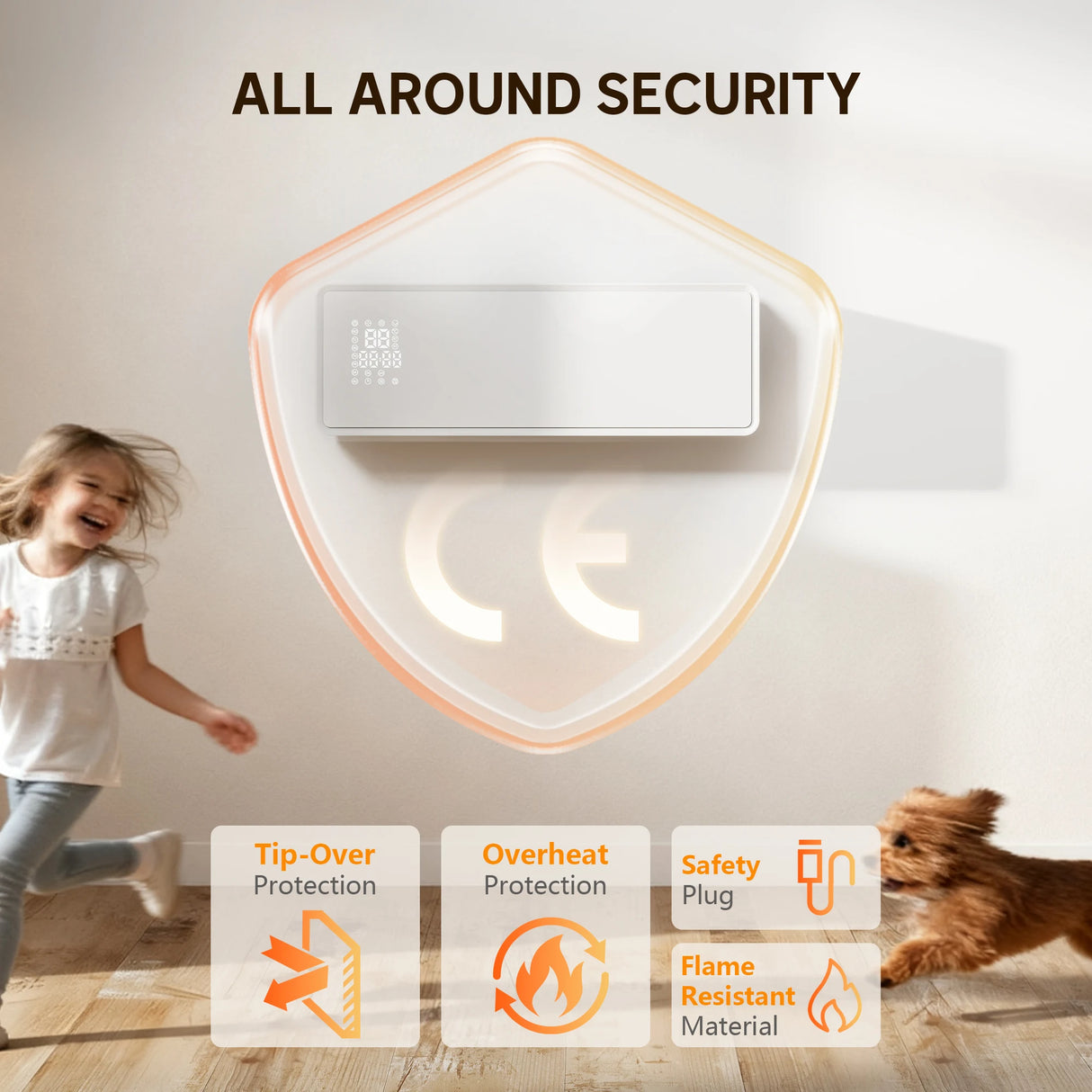 HOMCOM 2000W Ceramic Electric Heater with Fan, Adjustable Thermostat, Wall Mounted - White