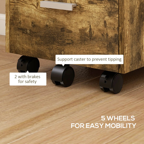 HOMCOM 3 Drawer Filing Cabinet with Lock, Rolling File Cabinet with Edged Top for Letter, A4 Size, Hanging File Folders