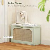 HOMCOM Boho Shoe Bench with Padded Seat and Flip-Drawer - Light Green