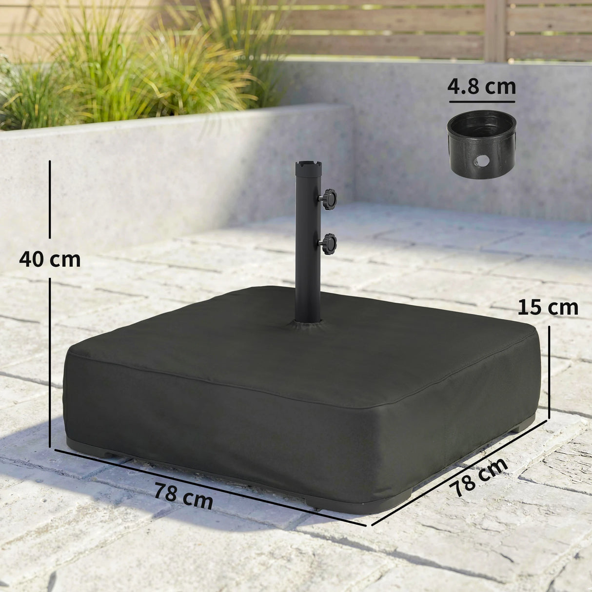 Outsunny Garden Parasol Base 80 kg Sand Filled Heavy Duty Stand for Cantilever Umbrellas and 48 mm Poles Black