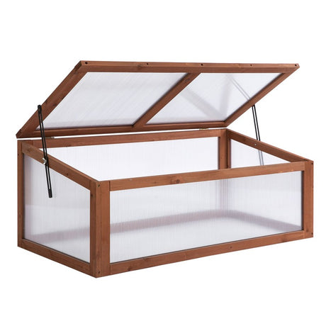 Outsunny Wooden Cold Frame, Small Polycarbonate Greenhouse for Plants with Openable & Tilted Top Cover, Brown, 100 x 65 x 40cm