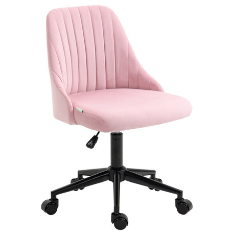 Vinsetto Velvet-Feel Armless Office Chair - Pink