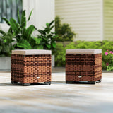 Outsunny Set of 2 Rattan Storage Ottoman, Outdoor Footstool with Removable Cushions, Garden Storage Seat for Balcony, Porch, Living Room, Beige