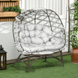 Outsunny 2 Seater Egg Chair Outdoor, Folding Weave Garden Furniture Chair with Cushion, Cup Pockets - Light Grey