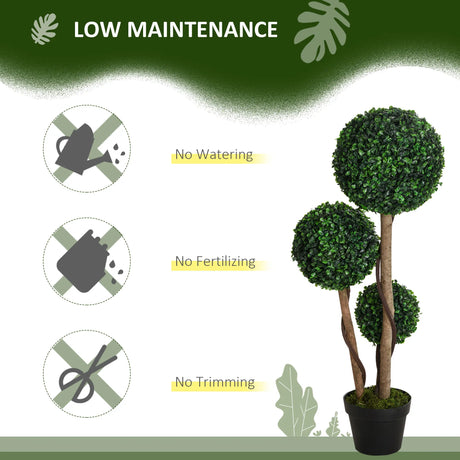 HOMCOM Decorative Artificial Tree Boxwood Ball Topiary Tree in Pot Fake Plant for Home Indoor Outdoor Decor, 90 cm, Dark Green