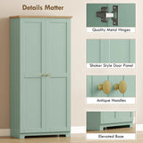 HOMCOM Kitchen Cupboard, 172cm Freestanding Storage Cabinet with Doors and Shelves, Light Green
