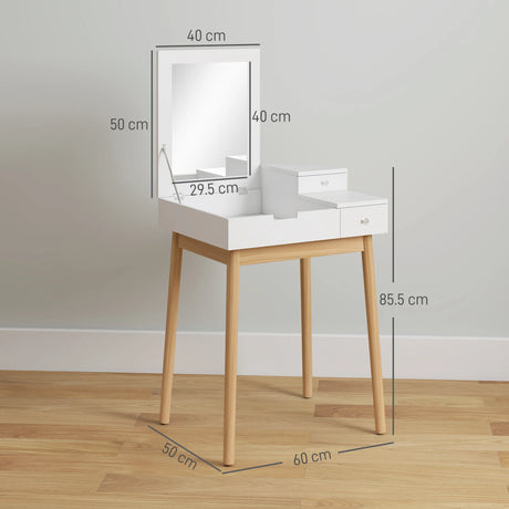 HOMCOM Dressing Table with Flip-up Mirror, Makeup Desk with 2 Drawers, Vanity Table Writing Desk for Bedroom Living Room, White