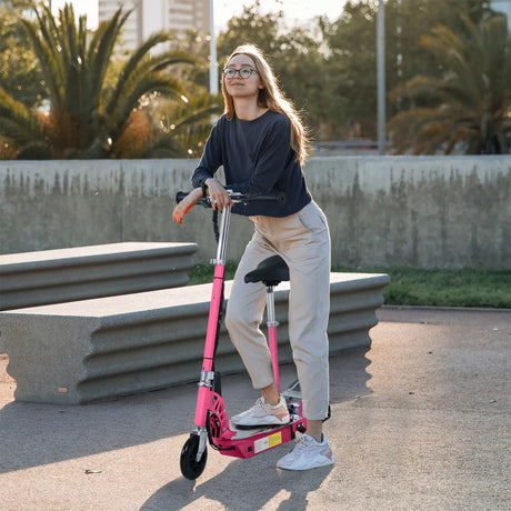 HOMCOM Electric Scooter for Kids, Foldable Powered Scooters for Age 7-12 with 120W Motor, Up to 10 KM/H & 8 KM, Adjustable Ride on Toy (Pink)