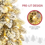 HOMCOM 1.5ft Mini Artificial Christmas Trees with Lights Set of 2, Snow Flocked Tabletop Christmas Trees with Base, Battery Operated, Desktop Party Decoration