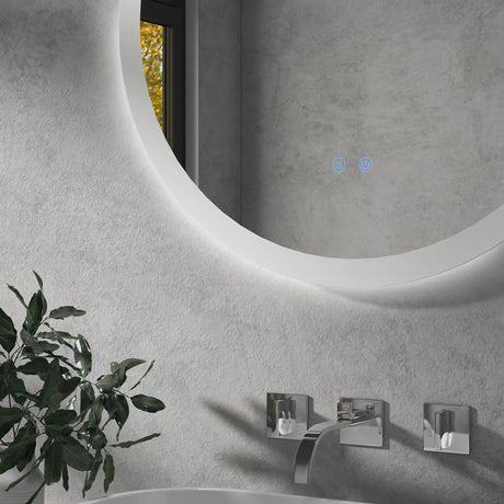 kleankin Round Bathroom Mirror with LED Lights, Wall-Mounted Dimmable Makeup Mirror with 3 Temperature Colours, Defogging Film, Memory Function, Hardwired, 60 x 60 cm