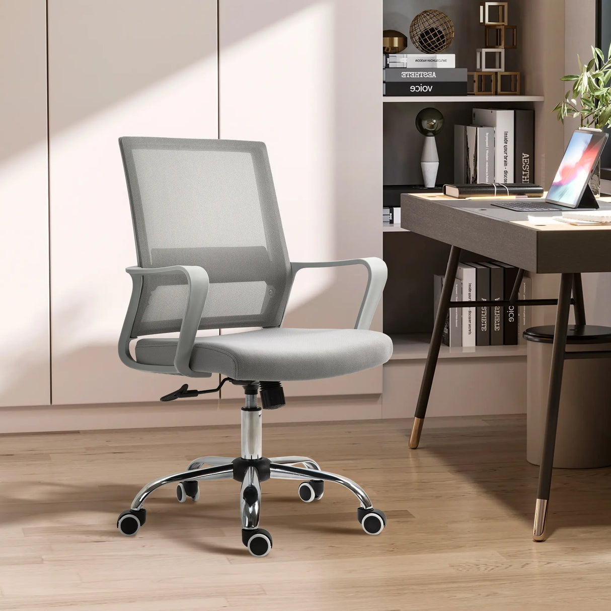 Vinsetto Ergonomic Desk Chair Mesh Office Chair with Adjustable Height Armrest and 360 Swivel Castor Wheels Grey