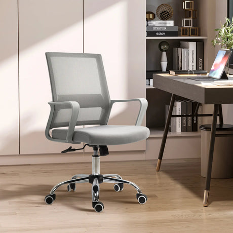 Vinsetto Ergonomic Desk Chair Mesh Office Chair with Adjustable Height Armrest and 360 Swivel Castor Wheels Grey