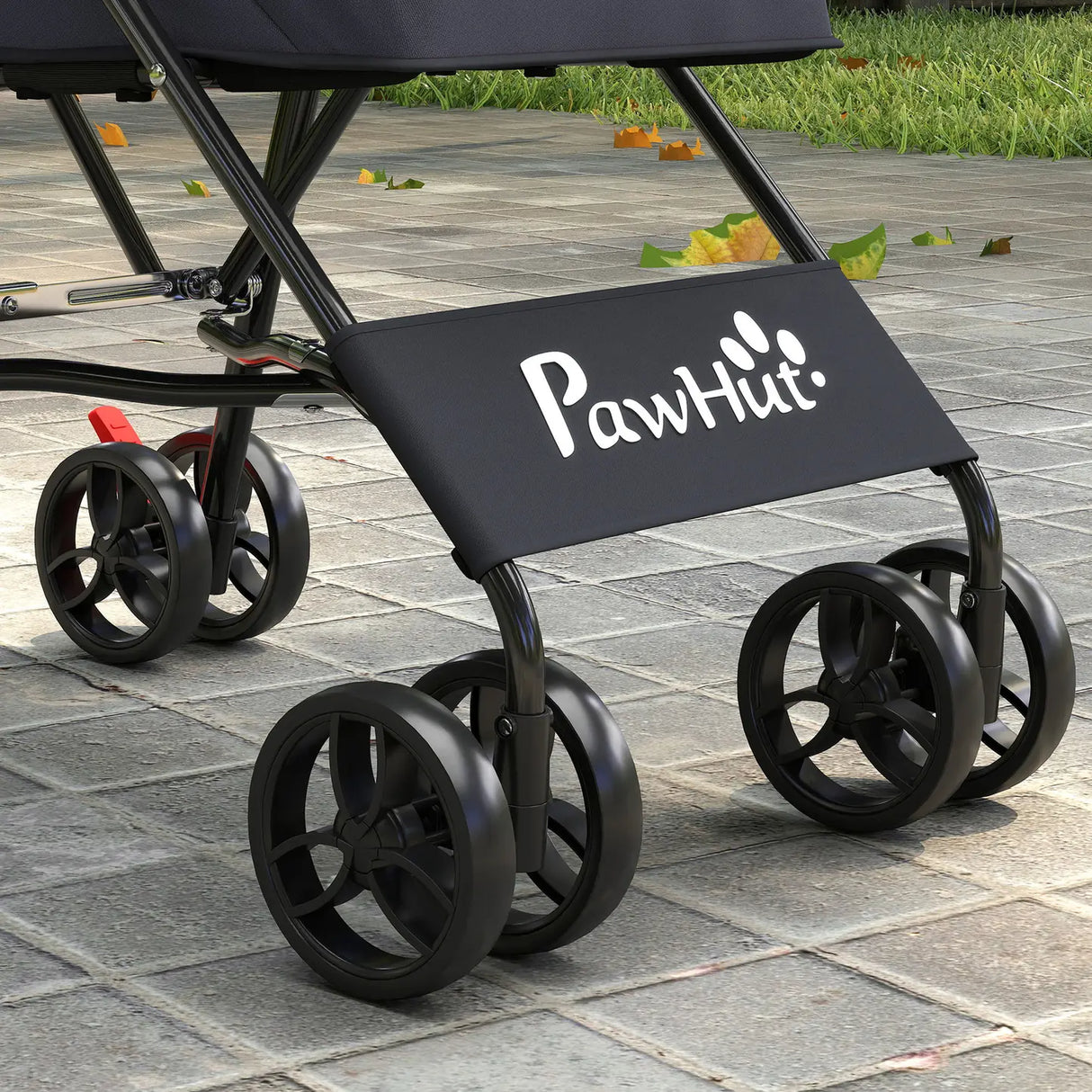 PawHut Dog Stroller, Foldable Cat Dog Pram for Miniature Breeds, Pet Stroller with Brake, Mesh Windows, Dark Grey