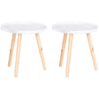 HOMCOM Coffee Table, Carved Floral Round Table with Tray-style Top and Wood Legs, Modern Side Table for Living Room, Set of 2, White
