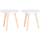 HOMCOM Coffee Table, Carved Floral Round Table with Tray-style Top and Wood Legs, Modern Side Table for Living Room, Set of 2, White