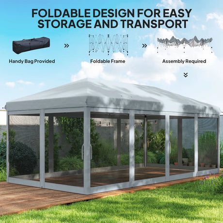 Outsunny 3 x 6m Pop Up Gazebo, Outdoor Canopy Shelter, Marquee Party Wedding Tent with 6 Mesh Walls and Carry Bag, Grey