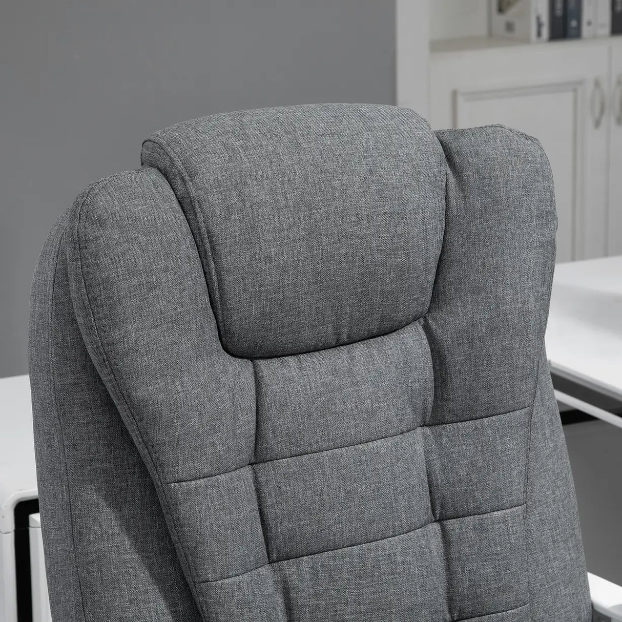 Vinsetto Office Chair, Computer Desk Chair, Linen Fabric Swivel Rolling Task Chair with Large Soft Padded Cushion, 135 Reclining Backrest and Retractable Footrest, Grey