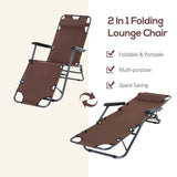 Outsunny 2 in 1 Folding Sun Lounger Reclining Garden Chair Set of 2 with 2-Level Adjustable Backrest, Outdoor Zero Gravity Recliner Garden Chairs with Head Pillow and Armrests, Brown