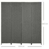 HOMCOM 4-Panel Room Dividers, Wave Fibre Freestanding Folding Privacy Screen Panels, Partition Wall Divider for Indoor Bedroom Office, 170 cm, Grey