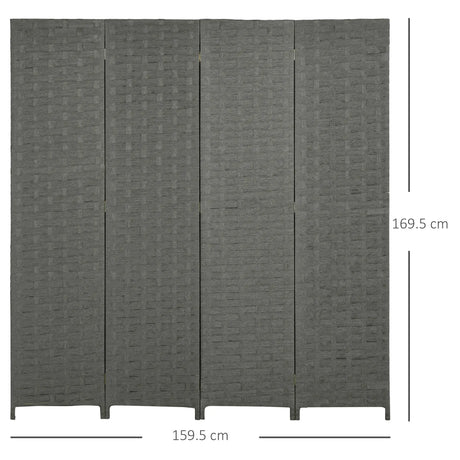 HOMCOM 4-Panel Room Dividers, Wave Fibre Freestanding Folding Privacy Screen Panels, Partition Wall Divider for Indoor Bedroom Office, 170 cm, Grey