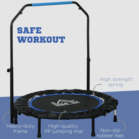 HOMCOM 40" Foldable Mini Fitness Trampoline, with Adjustable Foam Handle, Blue