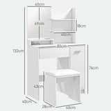 HOMCOM Dressing Table and Stool Set, with Storage - White