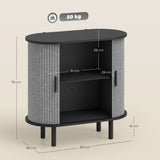HOMCOM Tambour Sideboard with Fluted Sliding Doors, Modern Kitchen Cupboard with Storage Shelves and Wooden Legs, Grey