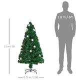 HOMCOM 5FT Prelit Artificial Christmas Tree Fibre Optic Star LED Light Holiday Home Xmas Decoration with LED Light for Indoor Party, Green