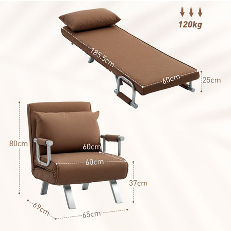 HOMCOM 4-in-1 Faux Suede Chair Bed - Coffee