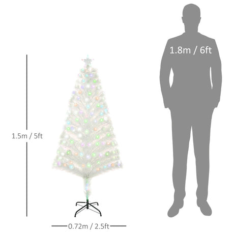 HOMCOM 5 Feet Prelit Artificial Christmas Tree with Fiber Optic LED Light, Holiday Home Xmas Decoration, White