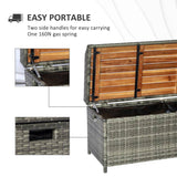 Outsunny Patio Wicker Storage Bench Box, Outdoor Garden PE Rattan Pool Storage Deck Bin Box w/ Natural Wood Top, Lid, Ideal for Storing Tools, Accessories and Toys, Mixed Grey