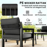 Outsunny 4 Seater Rattan Garden Furniture Set with 2 Armchairs, Loveseat, Coffee Table, Garden Sofa Set with Cushions, Dark Grey